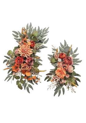 Ecomistiq 2 Pieces Silk Flowers Hanging Wedding Arch Wreath for Farmhouse Wall Wedding Orange