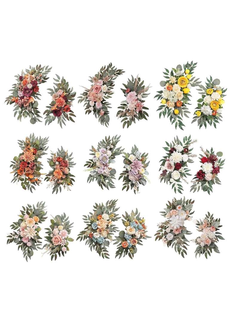 Ecomistiq 2 Pieces Silk Flowers Hanging Wedding Arch Wreath for Farmhouse Wall Wedding Orange - Indya