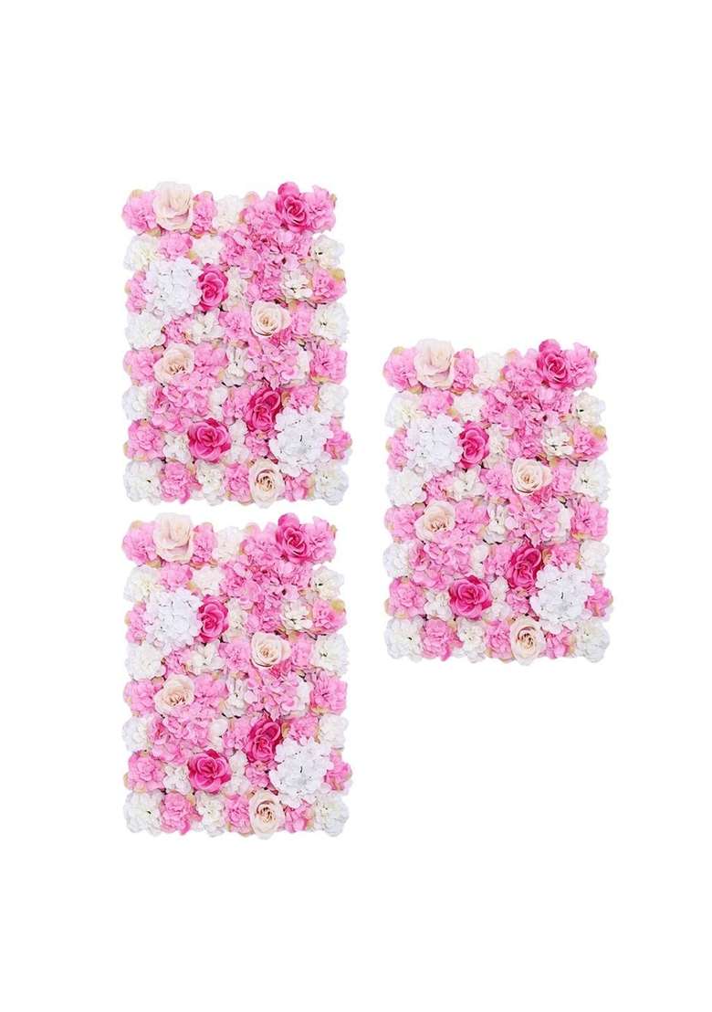 3 Pieces Artificial Flower Wall Panels Wedding Venue Decor Hot Pink - Indya