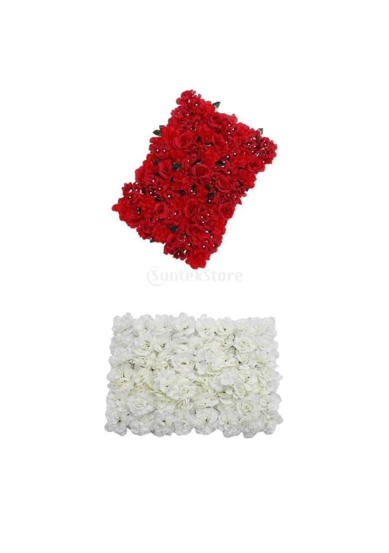 Trendynest 2X Artificial Flower Plants Panels Background Wall Wedding Decor Red White - Indya