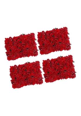 Merishopp 4Pcs Artificial Flower Wall Wedding Venue Flower Pillar Main Road Decor Red