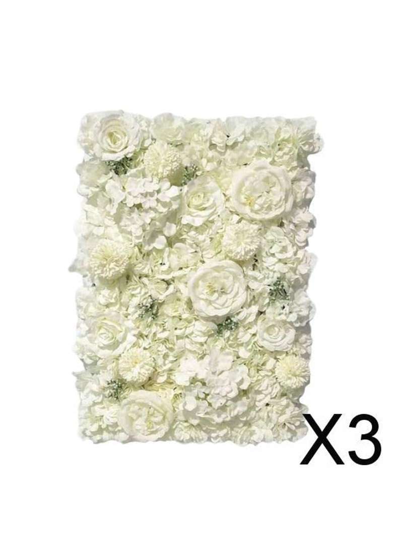Merishopp 3Xartificial Silk Flowers Wall Panel Wedding Party Floral Backdrop White - Indya