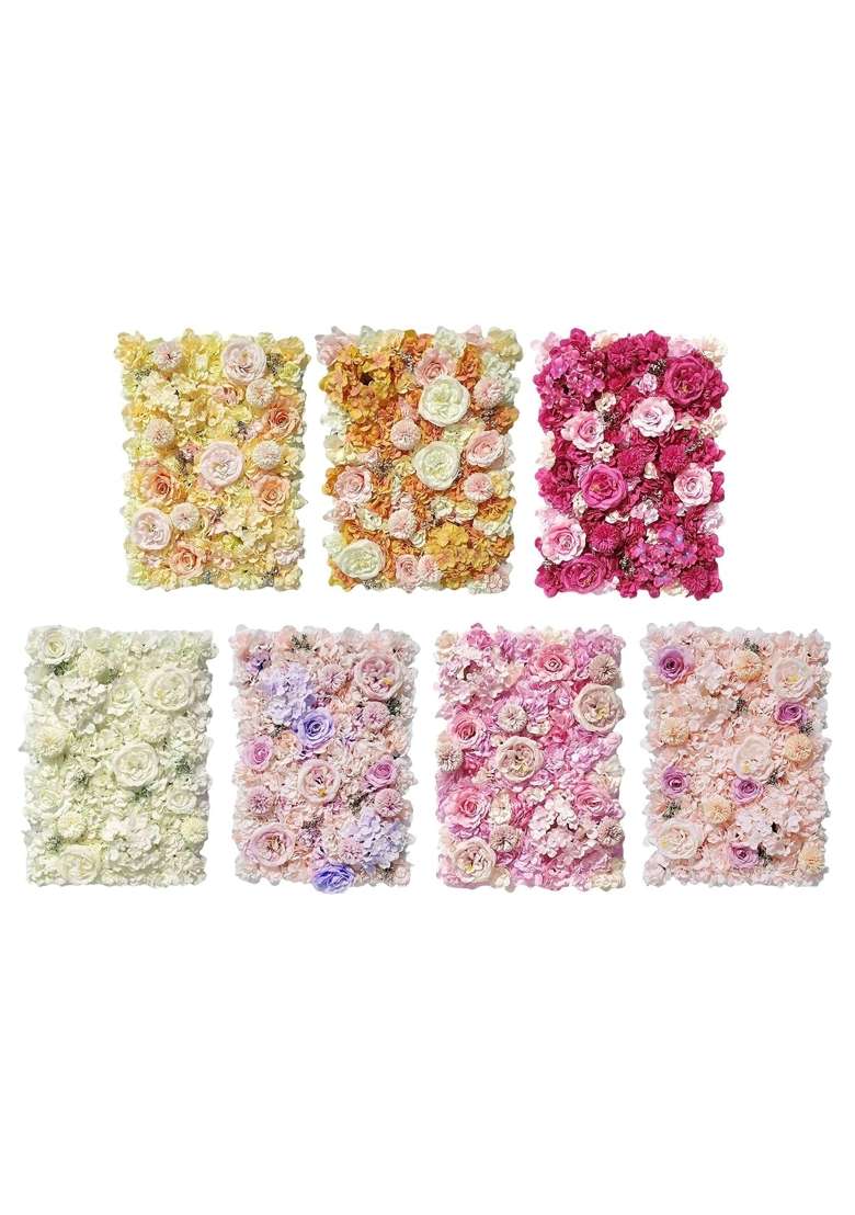 Merishopp 3Xartificial Silk Flowers Wall Panel Wedding Party Floral Backdrop White - Indya