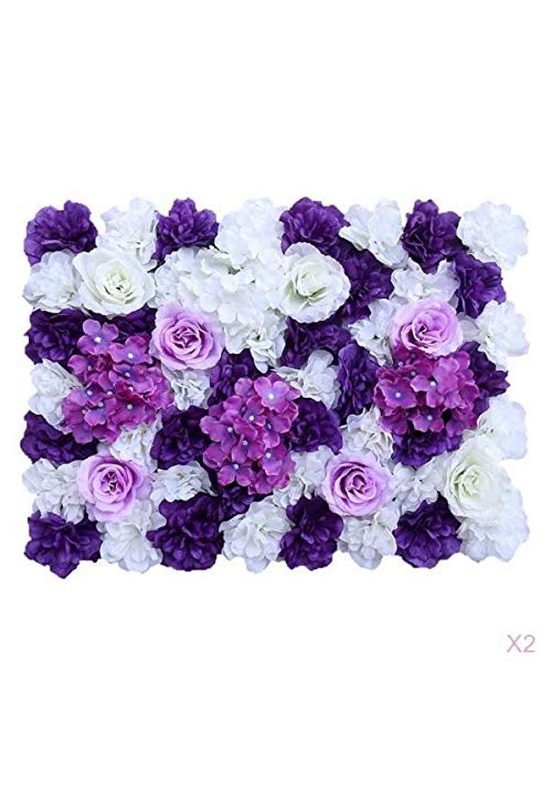 Merishopp 2Pcs Artificial Silk Rose Flowers Wall Panel for Wedding Venue Decor Purple - Indya