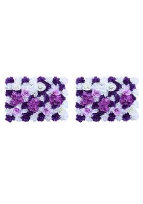2Pcs Artificial Silk Rose Flowers Wall Panel for Wedding Venue Decor Purple