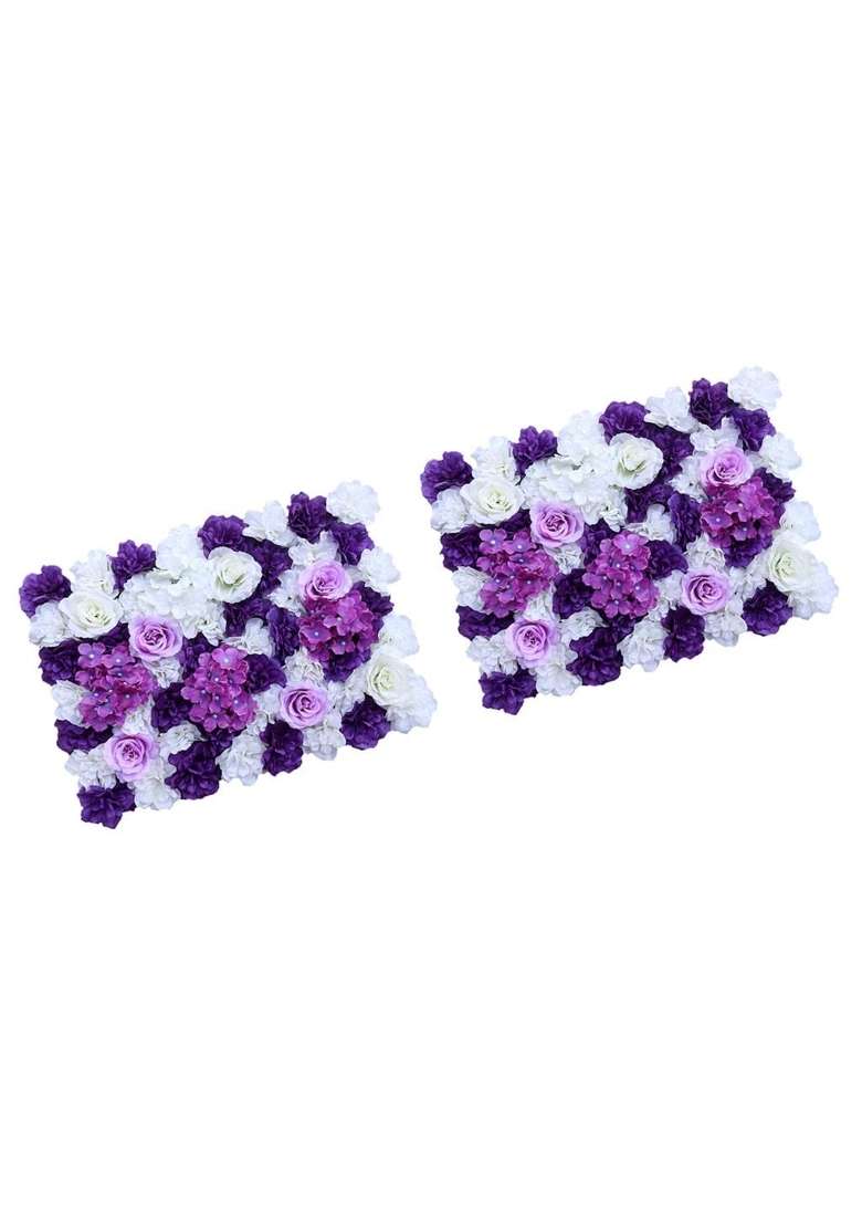 2Pcs Artificial Silk Rose Flowers Wall Panel for Wedding Venue Decor Purple - Indya