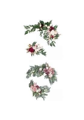 Merishopp Artificial Flower Swag Green Leaves for Backdrop Pink Purple Red Pink
