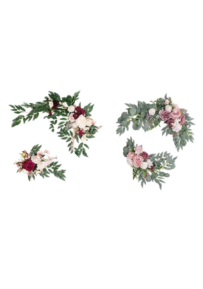 Merishopp Artificial Flower Swag Green Leaves for Backdrop Pink Purple Red Pink - Indya