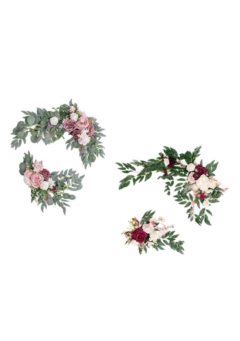 Merishopp Artificial Flower Swag Green Leaves for Backdrop Pink Purple Red Pink - Indya