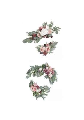 Merishopp Artificial Flower Swag Green Leaves for Backdrop White Purple Pink Purple