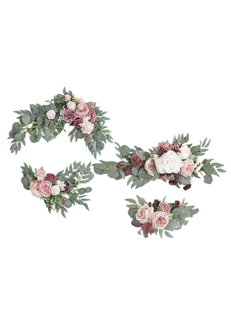 Merishopp Artificial Flower Swag Green Leaves for Backdrop White Purple Pink Purple - Indya