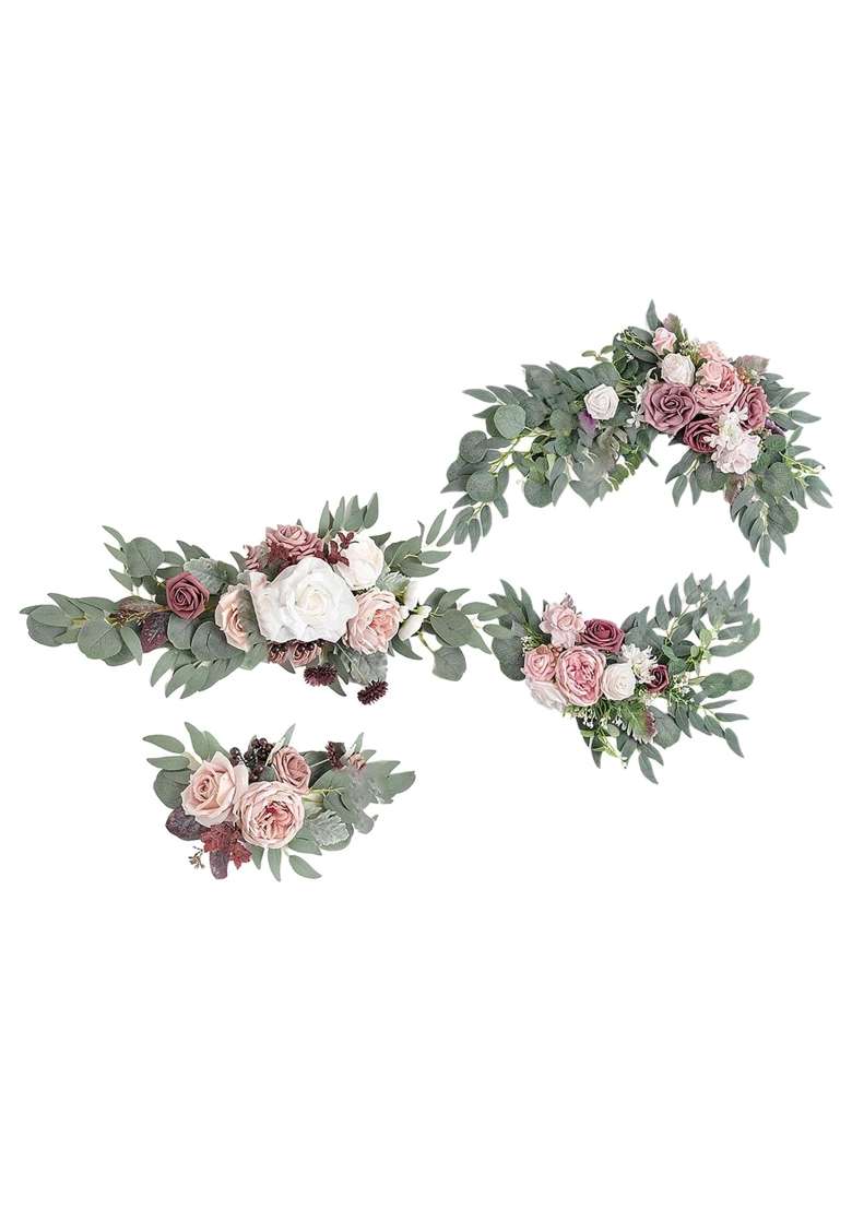 Merishopp Artificial Flower Swag Green Leaves for Backdrop White Purple Pink Purple - Indya