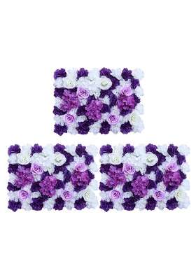 Trendivibe 3Pcs Artificial Silk Rose Flowers Wall Panel for Wedding Venue Decor Purple