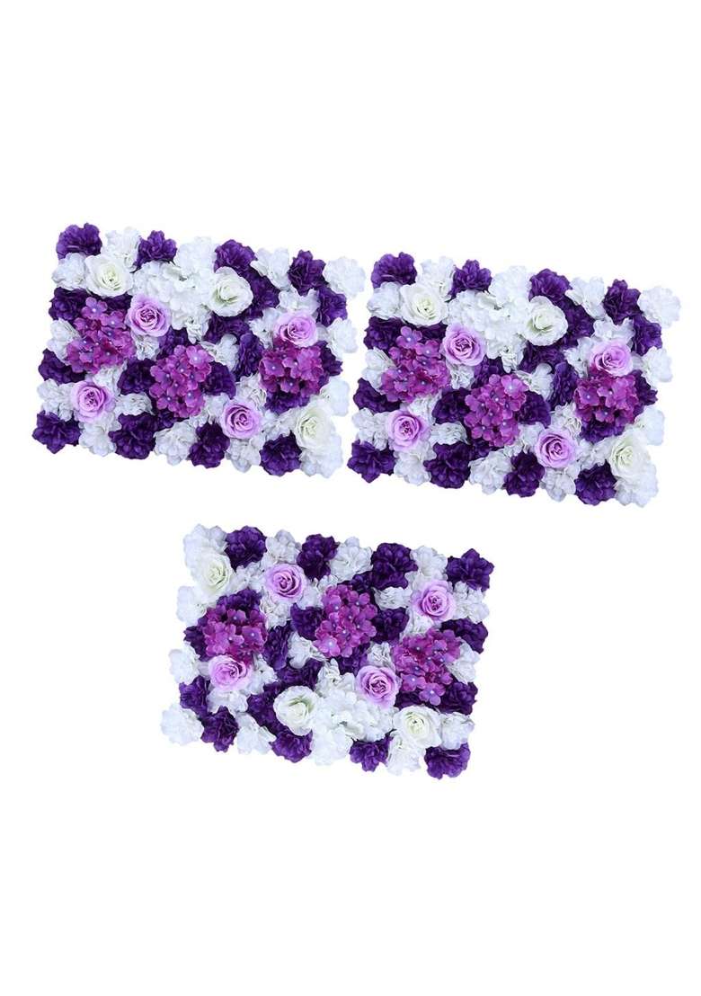 Trendivibe 3Pcs Artificial Silk Rose Flowers Wall Panel for Wedding Venue Decor Purple - Indya