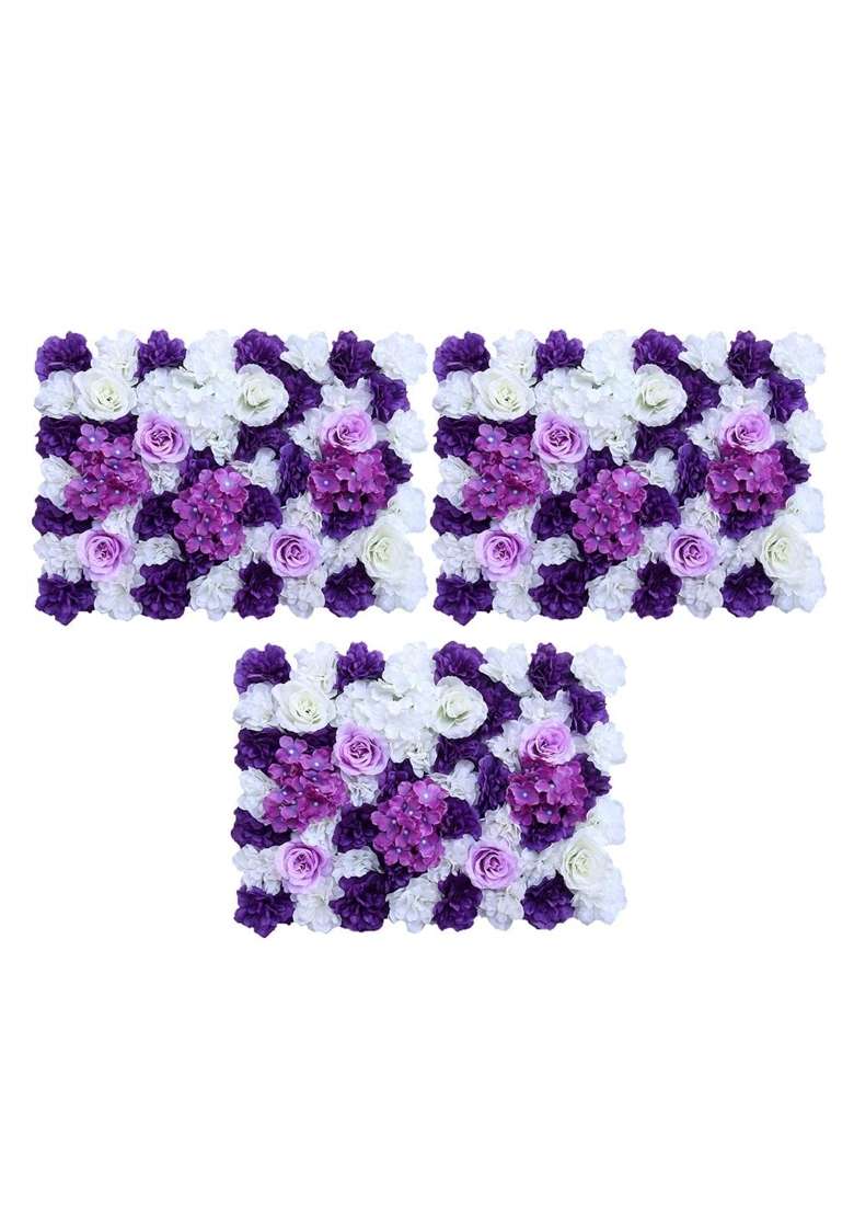 Trendivibe 3Pcs Artificial Silk Rose Flowers Wall Panel for Wedding Venue Decor Purple - Indya