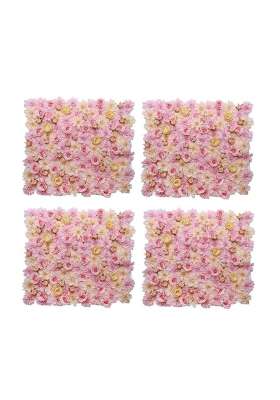 Merishopp 4 Pieces Artificial Flower Wall Panels Wedding Venue Decor Pink Champagne