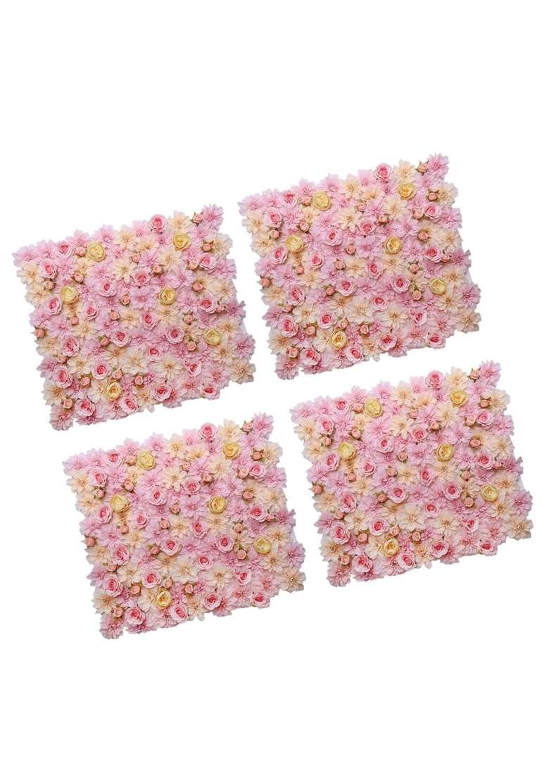 Merishopp 4 Pieces Artificial Flower Wall Panels Wedding Venue Decor Pink Champagne - Indya