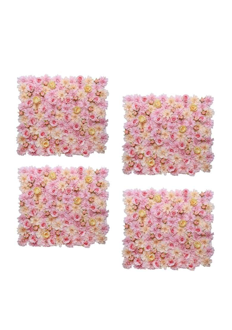 Merishopp 4 Pieces Artificial Flower Wall Panels Wedding Venue Decor Pink Champagne - Indya