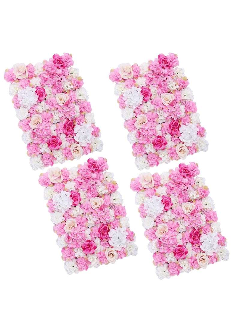 Trendivibe 4Piece Artificial Flower Wall Wedding Venue Flower Pillar Road Decor Hotpink - Indya