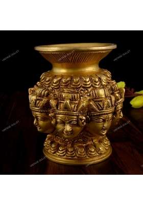 Vintage Gulley Gold Brass Ashtalakshmi Kalash Antique Finish Brass Ashta Lakshmi Kalash for Pooja Home Temple