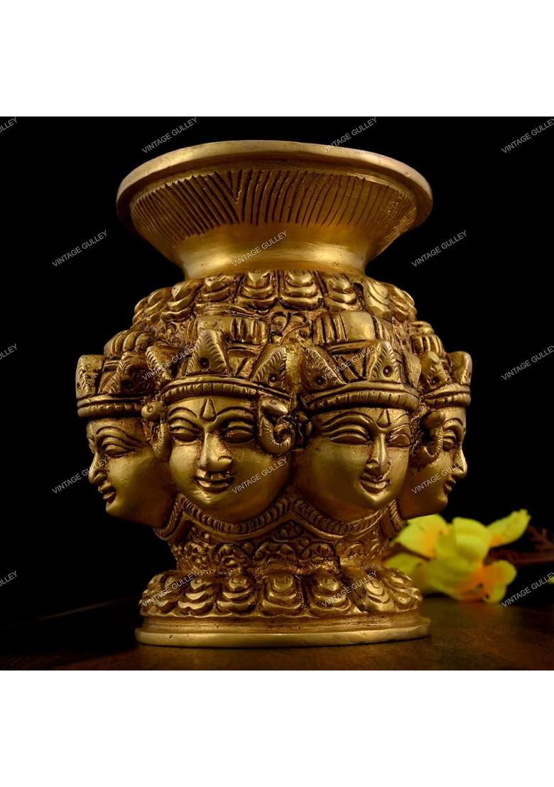 Vintage Gulley Gold Brass Ashtalakshmi Kalash Antique Finish Brass Ashta Lakshmi Kalash for Pooja Home Temple - Indya