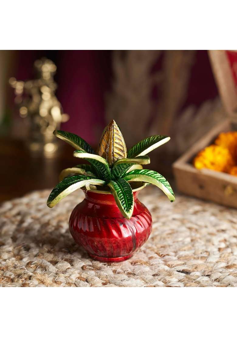 Esplanade Brass Mangal Showpiece Multicoloured with Coconut Shriphal Traditional Pooja - Indya