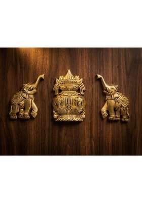 SJL Exports Wall Hanging Kalash with Elephant Pair Set Traditional Brass Finish 10x13 CM