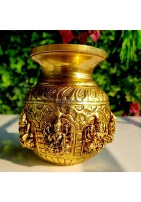 Bigiraaya 100 Percent Pure Brass Ashtalakshmi Kalash Sacred Pooja Lota with 8 Forms of Lakshmi for Varalakshmi