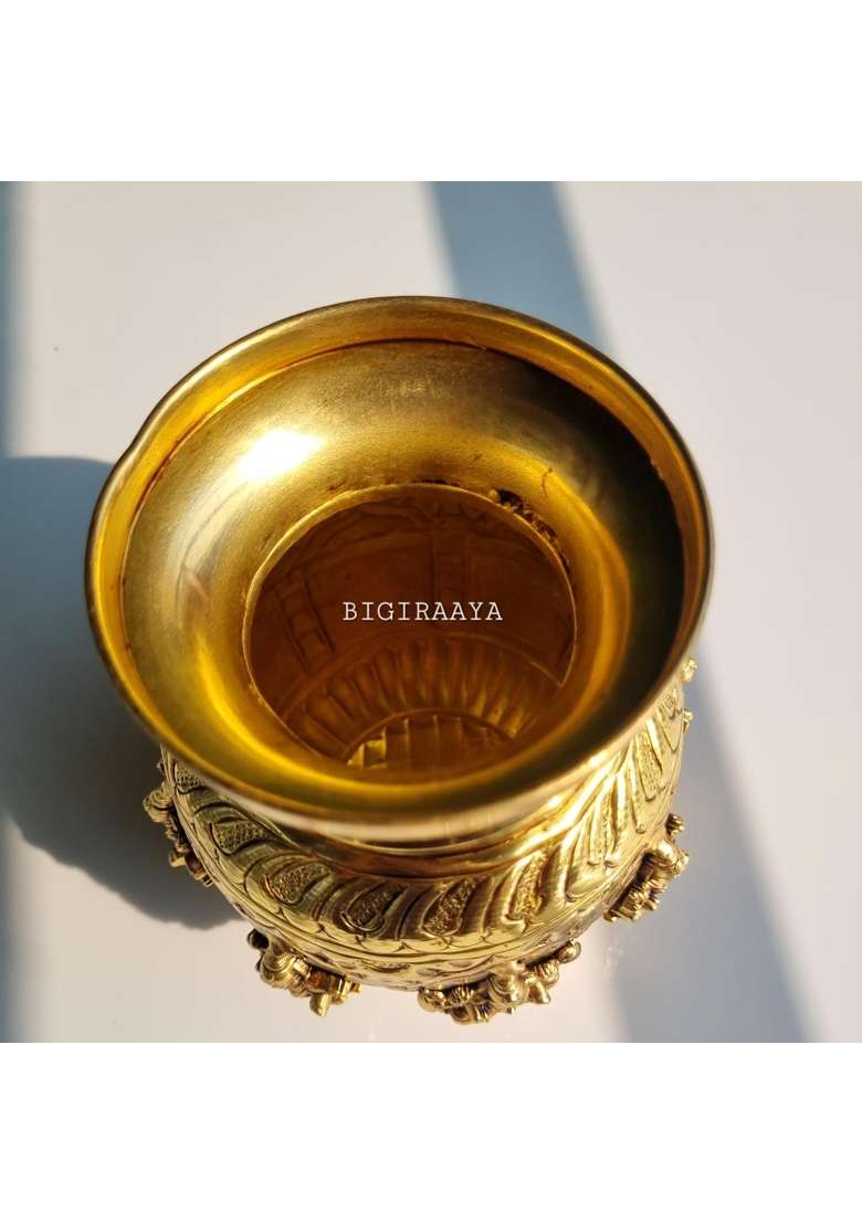 Bigiraaya 100 Percent Pure Brass Ashtalakshmi Kalash Sacred Pooja Lota with 8 Forms of Lakshmi for Varalakshmi - Indya