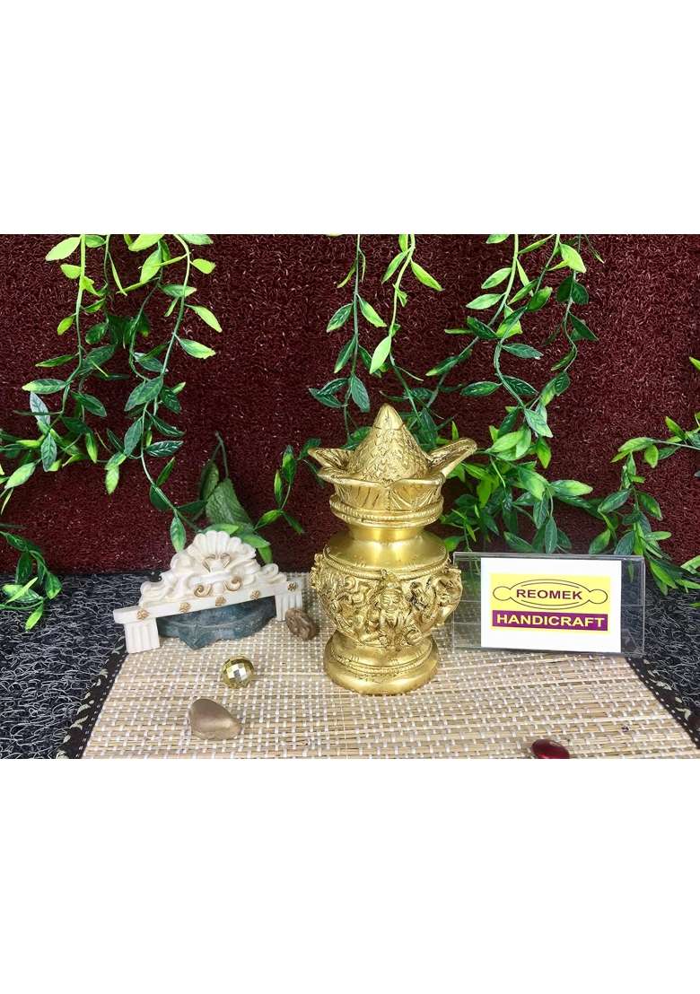 Reomek Gold Handicraft Brass Kalash for Pooja Puja Mandir Home Decor Housewarming Diwali Gift Items - Indya