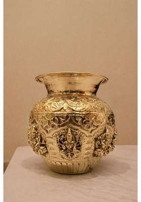 Golden Pure Brass Ashta Lakshmi Kalash for Pooja Decorative Temple Kalash