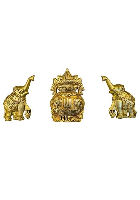Yellow Two Brother Brass Elephant Kalash Set Wall Hanging