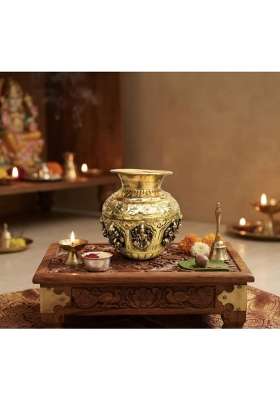 Shree HARI Home Decor Pure Brass Ashtalakshmi Kalash Sacred Pooja Lota with 8 Forms of Lakshmi for Varalakshmi