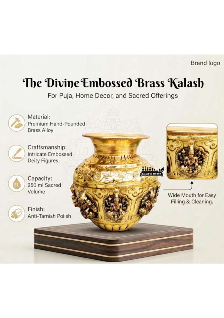 Shree HARI Home Decor Pure Brass Ashtalakshmi Kalash Sacred Pooja Lota with 8 Forms of Lakshmi for Varalakshmi - Indya