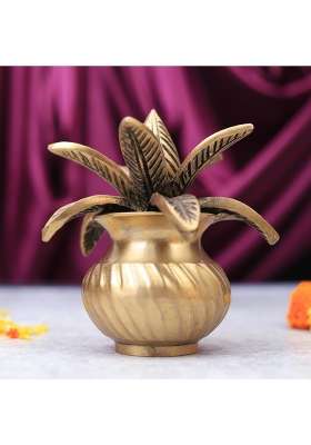 The Advitya Gold Brass Managal Kalash for Pooja Decoration Items Puja Lota with Nariyal and Mango Leaves