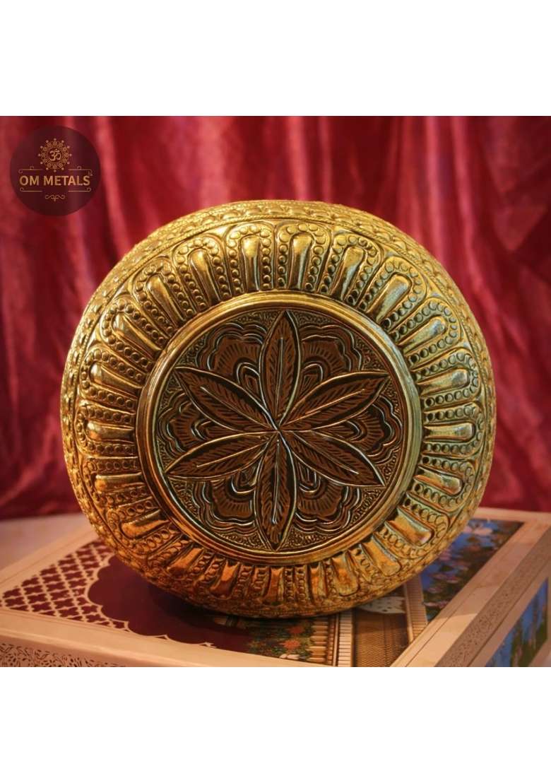 Golden Ashtalakshmi Brass Kalash Big Size Decorative Pooja Kalash with 8 Lakshmi Design - Indya