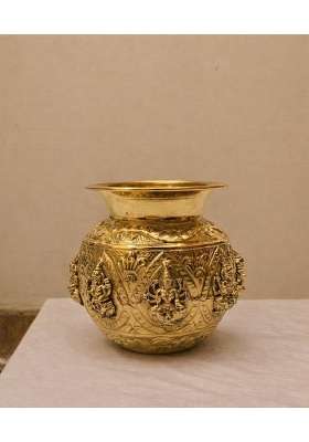 Golden Pure Brass Ashta Lakshmi Kalash 250 Gram Decorative Pooja Kalash for Home Temple