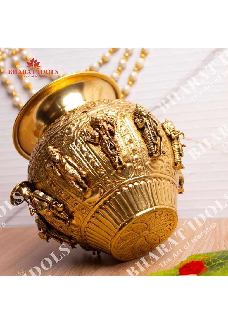 Bharat Idols 100 Percent Brass Gold Plated Dashavatara Narayan Vishnu Kalash - Indya