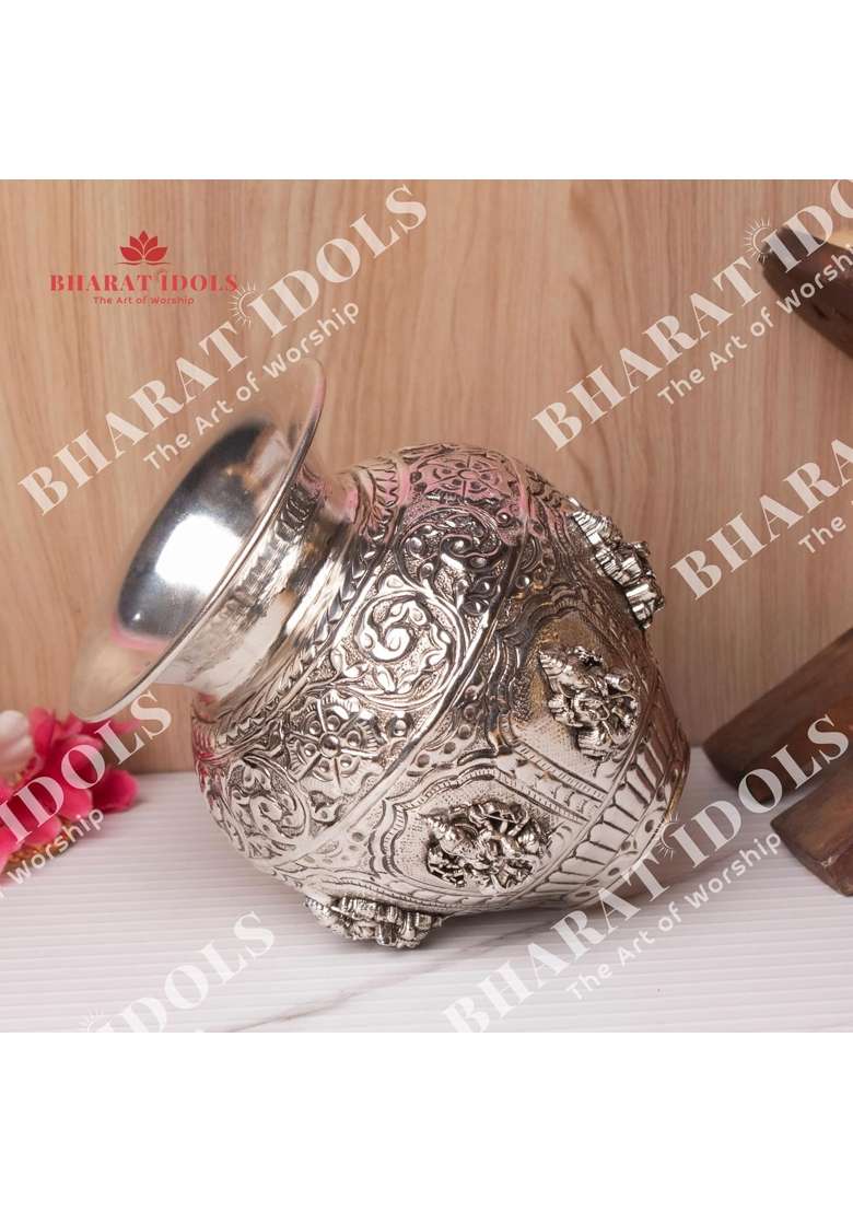 Bharat Idols 100 Percent Brass Silver Plated Ashta Lakshmi Kalash - Indya