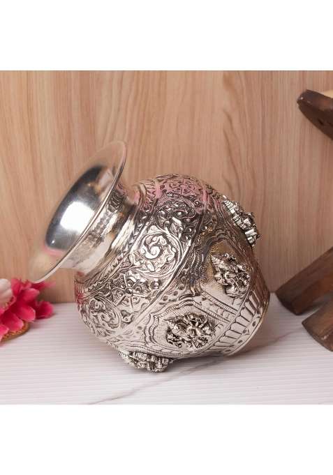 Bharat Idols 100 Percent Brass Silver Plated Ashta Lakshmi Kalash