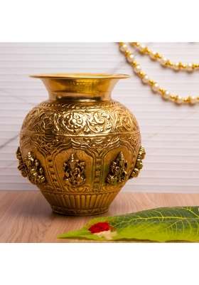 Bharat Idols 100 Percent Brass Gold Plated Ashta Mahadevi Avatar Kalash