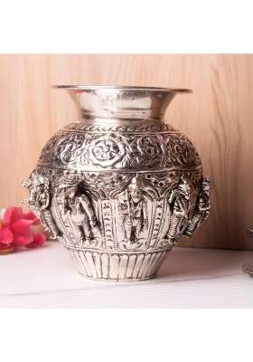 Bharat Idols 100 Percent Brass Silver Plated Dashavatara Narayan Vishnu Kalash