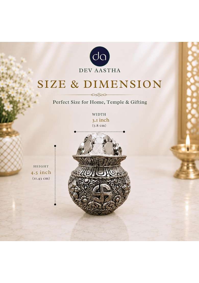 Dev Aastha Silver Plated Kalash Khazana 4 and Half Inch Auspicious Akshaya Patra for Wealth and Prosperity - Indya