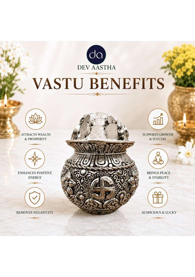Dev Aastha Silver Plated Kalash Khazana 4 and Half Inch Auspicious Akshaya Patra for Wealth and Prosperity - Indya