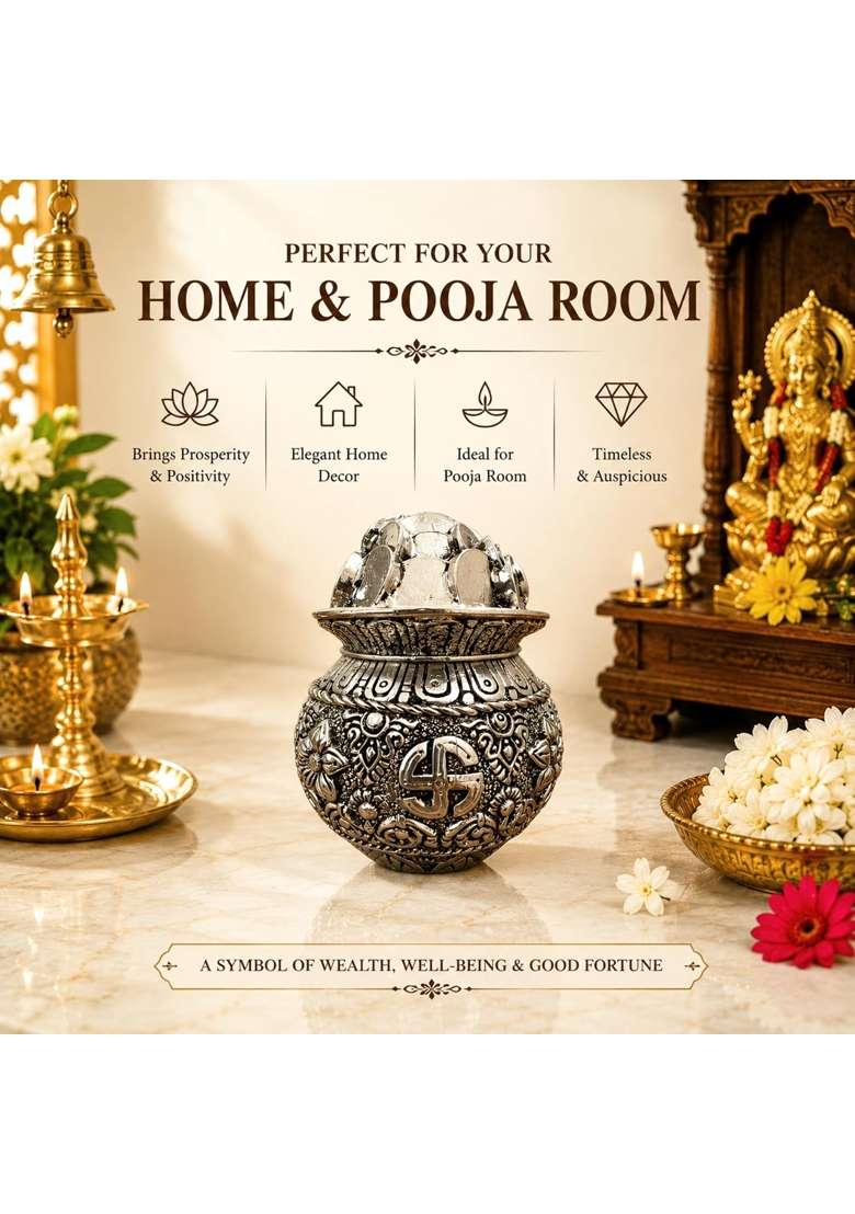 Dev Aastha Silver Plated Kalash Khazana 4 and Half Inch Auspicious Akshaya Patra for Wealth and Prosperity - Indya