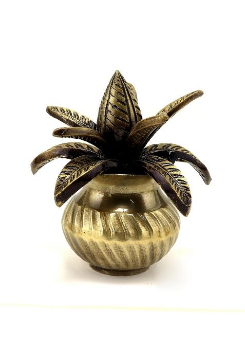 Two Moustaches 5 Inches Brass Mangal Kalash with Coconut Showpiece Kalash for Pooja Standard Pack of 1