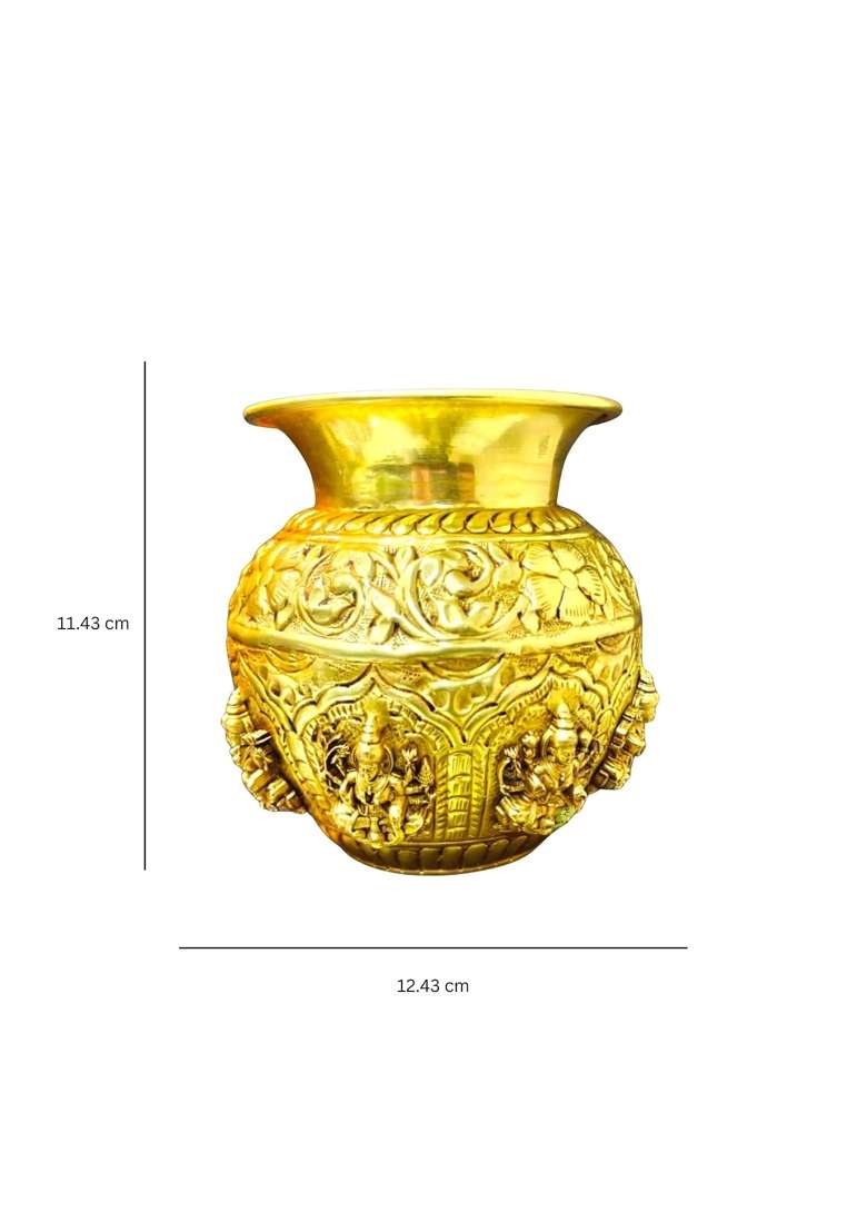 Ashopi Decor Yellow Premium 100 Percent Brass Ashtalakshmi Kalash Decorative Puja Kalash for Lakshmi Pooja - Indya