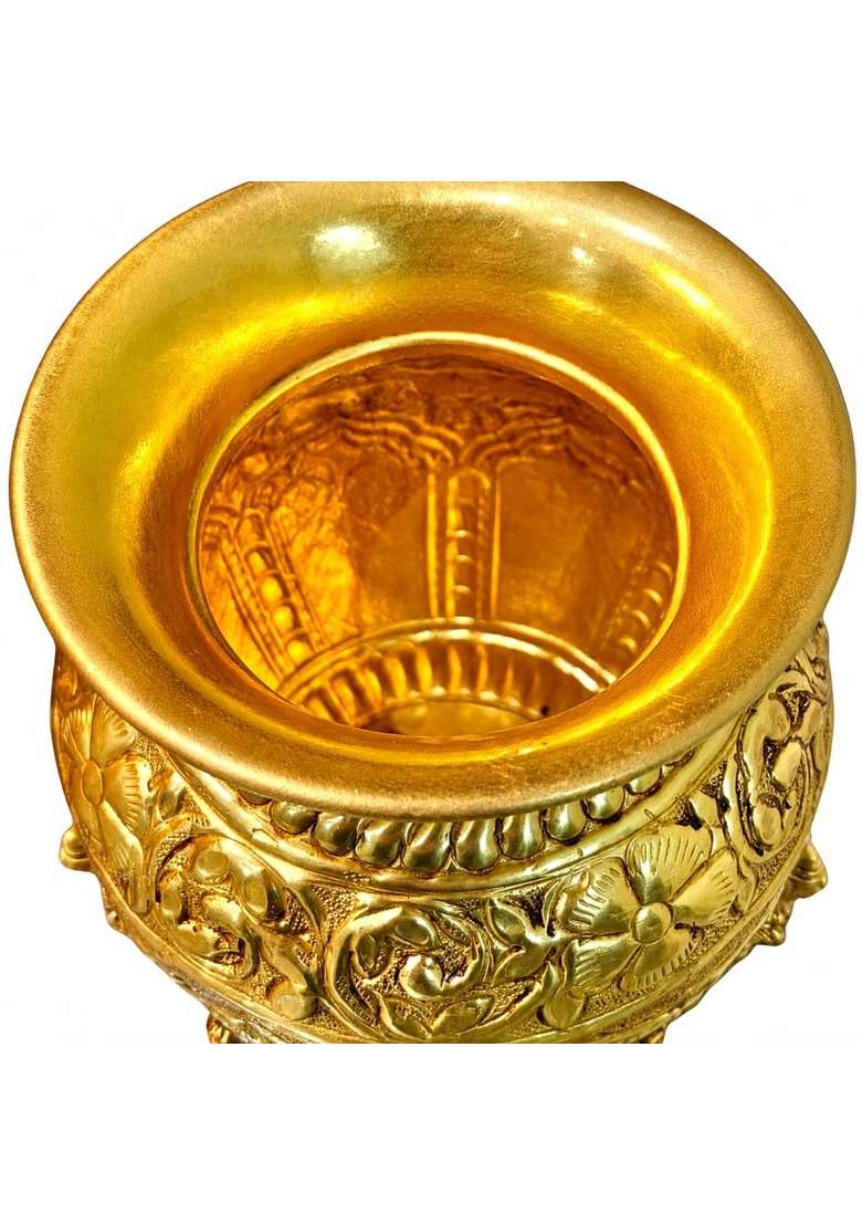 Ashopi Decor Yellow Premium 100 Percent Brass Ashtalakshmi Kalash Decorative Puja Kalash for Lakshmi Pooja - Indya