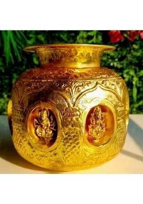 Bigiraaya 100 Percent Pure Brass Ashtalakshmi Kalash Sacred Pooja Lota with 8 Forms of Laxmi for Diwali