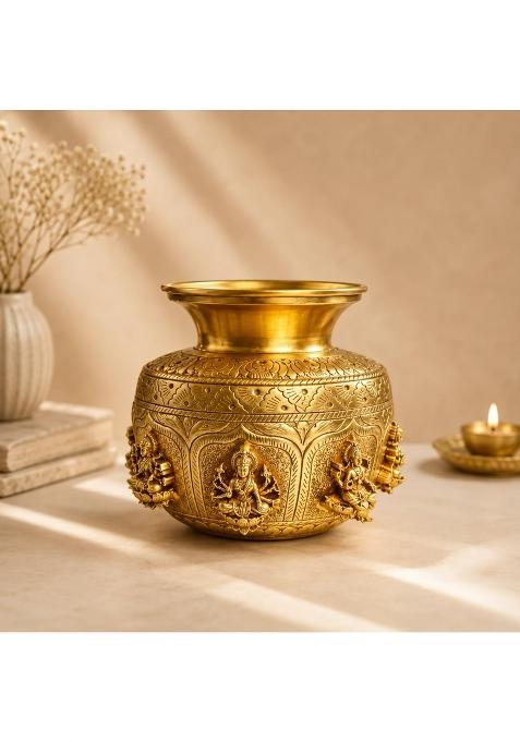 Ashopi Decor Yellow Ashtalakshmi Brass Kalash Designer Brass Kalash for Home Temple and Mandir